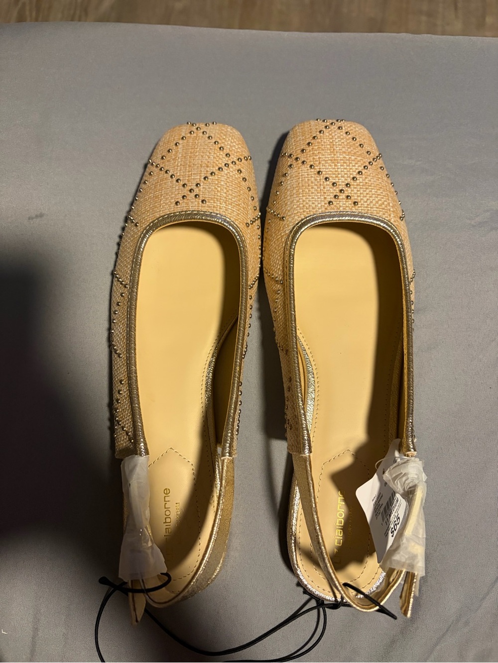 Liz Claiborne Deirdra Natural Gold Studded Ballet Flats Size 11 NWT